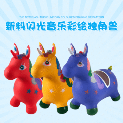 Factory Supply Spot Flash Music Painted Unicorn Jumping Horse Children's Sports PVC Thicker Inflatable Toys