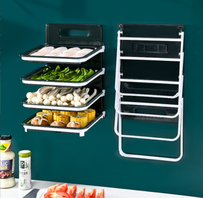 Folding Side Dish Plate Creative Household Kitchen Fruit Vegetable Storage Organizing Dish Multifunctional Wall Mount Storage Rack