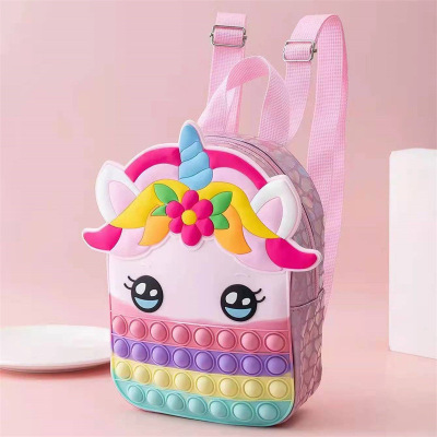 Amazon Hot Unicorn Backpack Deratization Pioneer Unicorn Backpack Silicone Decompression Children's Toy Schoolbag