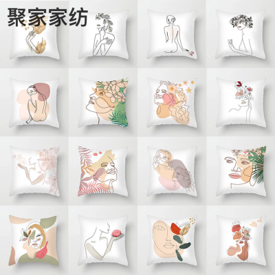 Modern Simple Lines Abstract Sofa Cushion Linen Short Plush Printed Logo Throw Pillowcase Factory Wholesale
