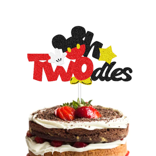 Mickey Theme Table Decoration Layout One Ho Two DLEs One Derful birthday Cake Card Insertion