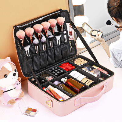 Multifunctional New Pu Cosmetic Bag Women's Large Capacity Embroidery Beauty Hairdressing Toolkit Cosmetic Storage Multi-Layer Clapboard Set