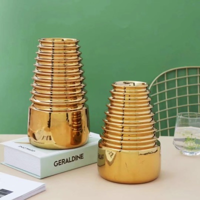 Gao Bo Decorated Home Living Room Decoration Golden Electroplated Ceramic Vase Simple Nordic Home Decoration Decoration