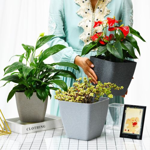 factory direct supply resin flowerpot thickened plastic flowerpot simple imitation marble square indoor green radish colorful flowerpot