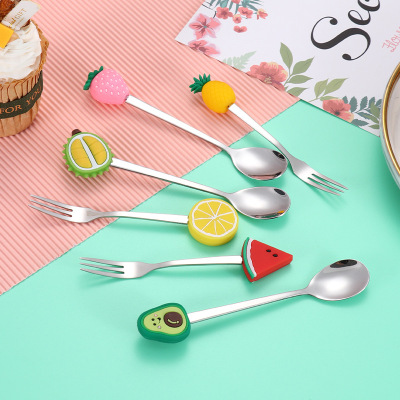 Creative Cute Fruit Shape Spoon Fork Coffee Spoon Stirring Spoon Fruit Fork Dessert Fork Moon Cake Fork Laser