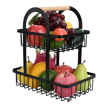 Cross-Border E-Commerce US-Europe Disassembly Double-Layer Portable Iron Fruit Basket Kitchen Storage Basket Storage Rack Storage Basket Hot Sale