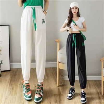 22 Summer New Fashion All-Match Embroidered Bear Elastic Waist Casual Pants Loose Slimming Sweatpants Good Sports Pants