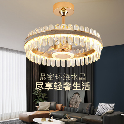 Light Luxury Nordic Living Room Dining Room Light Crystal with Fan Fan Lamp Household Bedroom Invisible Chandelier Fan Integrated