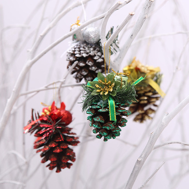Xmas 4 Colors Mixed Dusting Powder Pine Cone Pendant Christmas Tree Decorations  6cm Pine Cone Christmas Tree Pendant