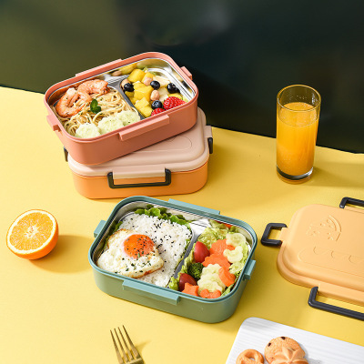 Stainless Steel Lunch Box 304 Food Grade Children Primary School Student Insulation Compartment Lunch Box Microwaveable Lunch Box Japanese Style