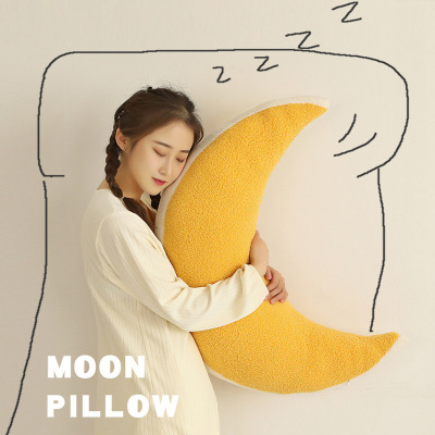 Foreign Trade Factory Customized Artistic Style Moon Pillow Creative Crescent Removable and Washable Teddy Plush Shaped Sleeping Cushion