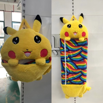 New Pikachu Cartoon Sleeping Bag Cross-Border Children Confort Throw Pillow Folding Anti-Kicking Blanket Autumn and Winter Factory Direct Sales