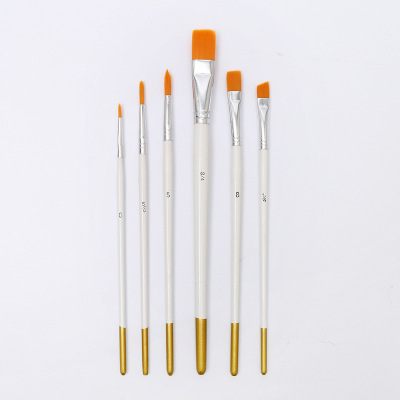 6 PCs White Penholder Wooden Nylon Hair Brush Gouache Watercolor Pen Drawing Hook Line Paint Brush Art Oil Painting Brush Set