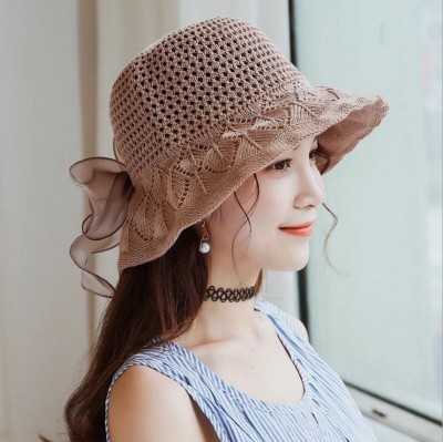 Hat Women's Korean New Bow Solid Color Knitted Fisherman Hat Versatile Korean Style Big Brim Sun Hat Bucket Hat Fashion