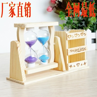 Factory Direct Sales Log Manufacturing Wooden Hourglass Pen Holder Friends Classmate Birthday Gift 4 Models Optional