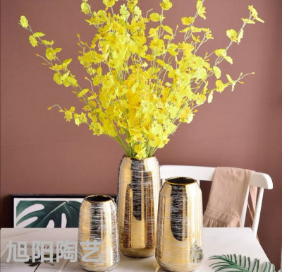Simple Luxury about Modern Gold and Silver Color Ceramic Vase Flower Three-Piece Set Soft Decorative Ornaments Flying Line Model Room