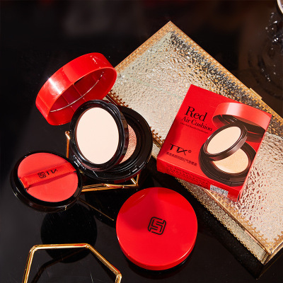 Double Layer Red Air Cushion Powder Combination Sweat-Proof Not Easy to Card Powder Smear-Proof Makeup Foreign Trade