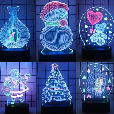 Xixi 3D Table Lamp Creative Gift Thanksgiving Gift Acrylic LED Colorful USB Bedside Lamp Cross-Mirror Generation