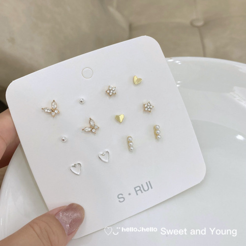 s925 silver needle elegant water drop butterfly lovely stud earrings women‘s set vintage pearl small exquisite cold wind earrings