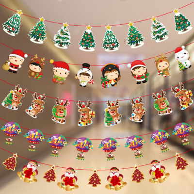 New Christmas Decorations School Store Scene Layout Christmas Cartoon Paper Hanging Flag Latte Art