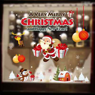 Amazon New 2022 Christmas Decorations Christmas Glass Window Sticker Window Flower Santa Claus Electrostatic Sticker