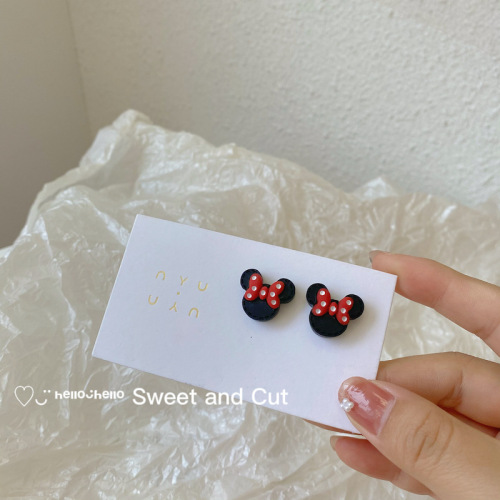 s925 sterling silver needle cute mickey mouse polka dot bow stud earrings soft cute mickey childlike cartoon student earrings female