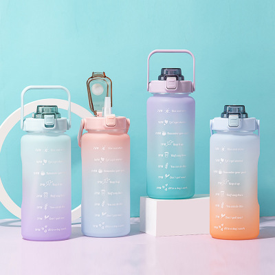 2000L Sports Bottle Gradient Water Cup Frosted Glass Cup Large Capacity Kettle Drop-Resistant Sports Kettle Cup with Straw