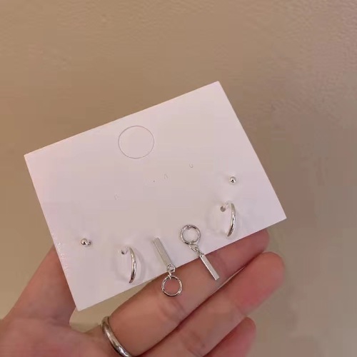 s925 silver needle asymmetric stud earrings three-piece set combination korean simple women‘s small cold style cool trendy domineering earrings