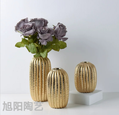 Modern Minimalist Ceramic Vase Decoration Creative Golden Flower Arrangement Vase Home Soft Decoration for Living Room Dried Flowers and Flowerpot