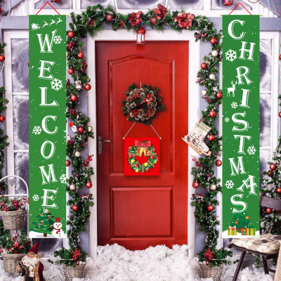 Cross-Border Direct Supply Christmas Couplet Festival Decorative Door Curtain Christmas Banner Outdoor Flag Support Drawing Customization