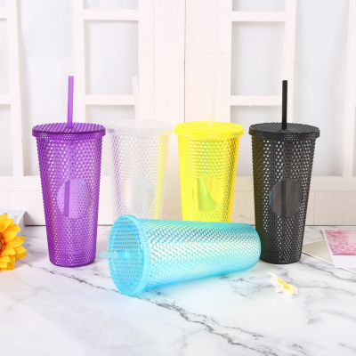 Popular Online Red Straw Hand Cup Star Cup Grid Pineapple Cup Durian Cup with Printed Logo