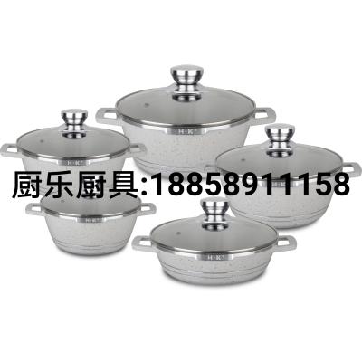 Die Casting Aluminum Pot 10 PCs Set Stockpot Soup Pot Kitchen Supplies Pot Foreign Trade Hot Selling Product Wholesale