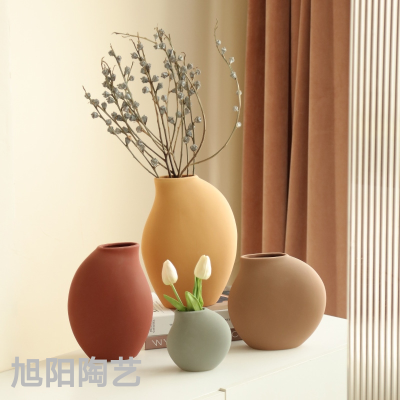 Nordic Ins Morandi Pot-Type Simple Ceramic Vase Living Room Creative Home Flower Decoration