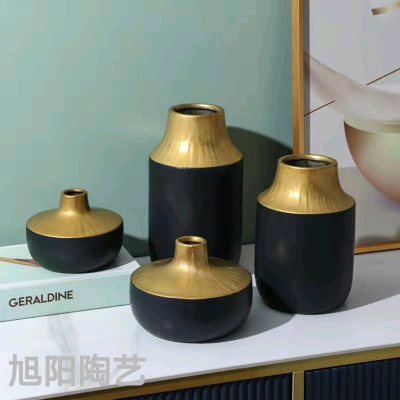 Isolated Gold-Plated Ceramic Vase Decoration Vase