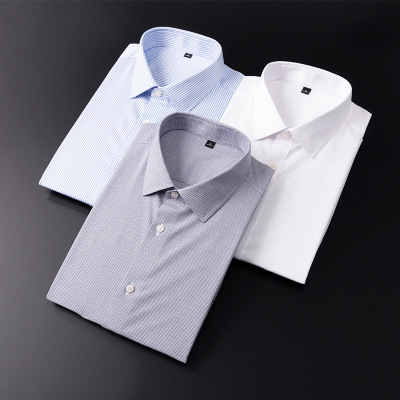 High-End Cotton DP Garment Non-Ironing Short-Sleeved Shirt Men's Solid Color Anti-Wrinkle White Shirt Business Working Business Men's Clothing
