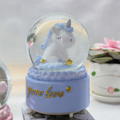 Creative Birthday Gift Automatic Floating Snowflake Cartoon Unicorn Crystal Ball Music Box Music Box Crafts Ornaments