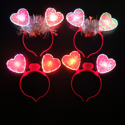 LED Optical Fiber Luminous Headband Three-Dimensional Love Headband Love-Shaped Night Market Scenic Spot Concert Glowing Headdress Wholesale
