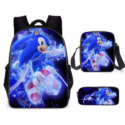 New Cartoon Sonic Three-Piece School Bag Primary and Secondary School Student Backpack Amazon Backpack