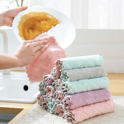 Water Absorption Dishcloth Thick Table Cleaning Towel Kitchen Not Easy to Touch Oil Cleaning Cloth Hand Towel