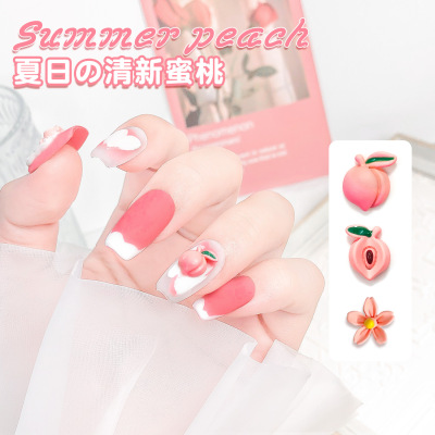 Human Peach Nail Ornament Summer Little Fresh Pink Peach Girl Metal Matte Texture Fingernail Decoration