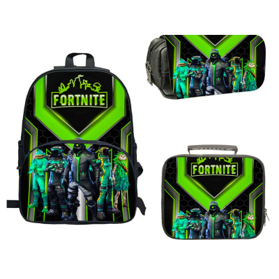 Factory Fortnite Three-Piece Schoolbag Pencil Case Lunch Bag to Figure Z Cartoon Backpack 3D Backpack