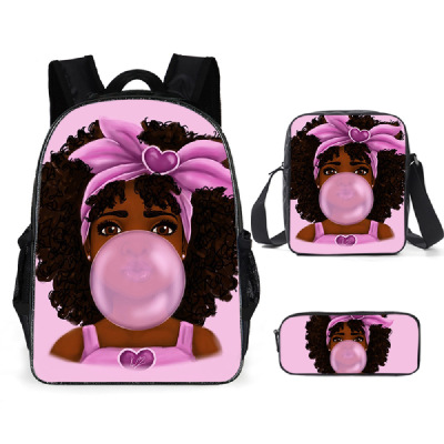 New Cartoon African Princess Three-Piece School Bag Primary And Secondary School Student Backpack Amazon Backpack