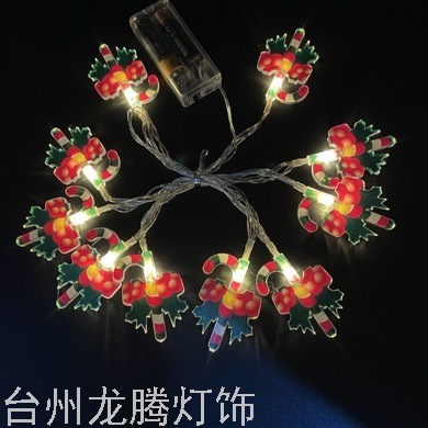 Christmas LED Color Painting Printing Crutch Flower Shape Battery Box String Santa Claus Hanging Light Flashing Light