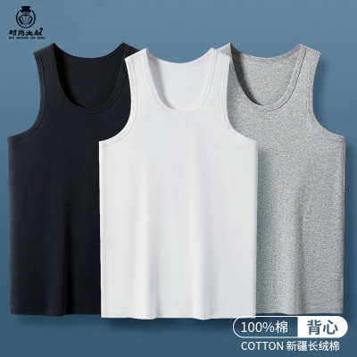 2022 Vest Cotton Bottoming Men's Loose All Cotton Sports Hurdle Fitness Summer Leisure Wear Sleeveless T-shirt