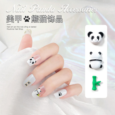 Internet Celebrity Panda Bamboo Nail Ornament Metal Cute Cartoon Japanese Nail Patch New Nail Ornament