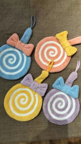 Kitchen Hanging Towel Thickened Absorbent Bathroom Handkerchief Children‘s Small Towel Korean Cute Lollipop Hand Towel 