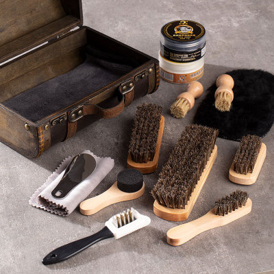 Vintage Leather Case 16 Pieces Horse Hair Brush Shoe Polish Oil Brush Mane Brush Suede Suede Suede Suede Leather Shoes Cleaning Shoe Brushing Shoe Brush