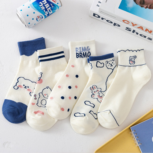 socks new japanese cartoon socks women‘s mid-calf shy bear printed cotton socks ins fashionable breathable socks wholesale