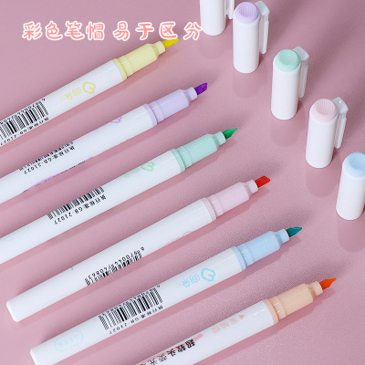 6-Color Suit Fluorescent Pen Student Light Color Series Marking Pen Multi-Color Soft Head Color Pencil Oblique Head Hand Account Outline Pen