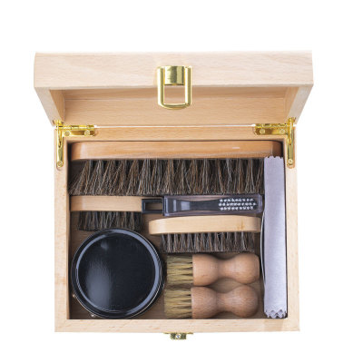 Horse Mane Shoe Brush Set Beech Box Shoe Polish Leather Shoes Maintenance Care Suit Shoe Polish Genuine Leather Decontamination Polishing Coloring